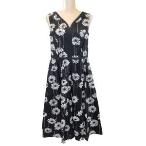 Talbots 10 Black Dress A-line White Flowers Floral